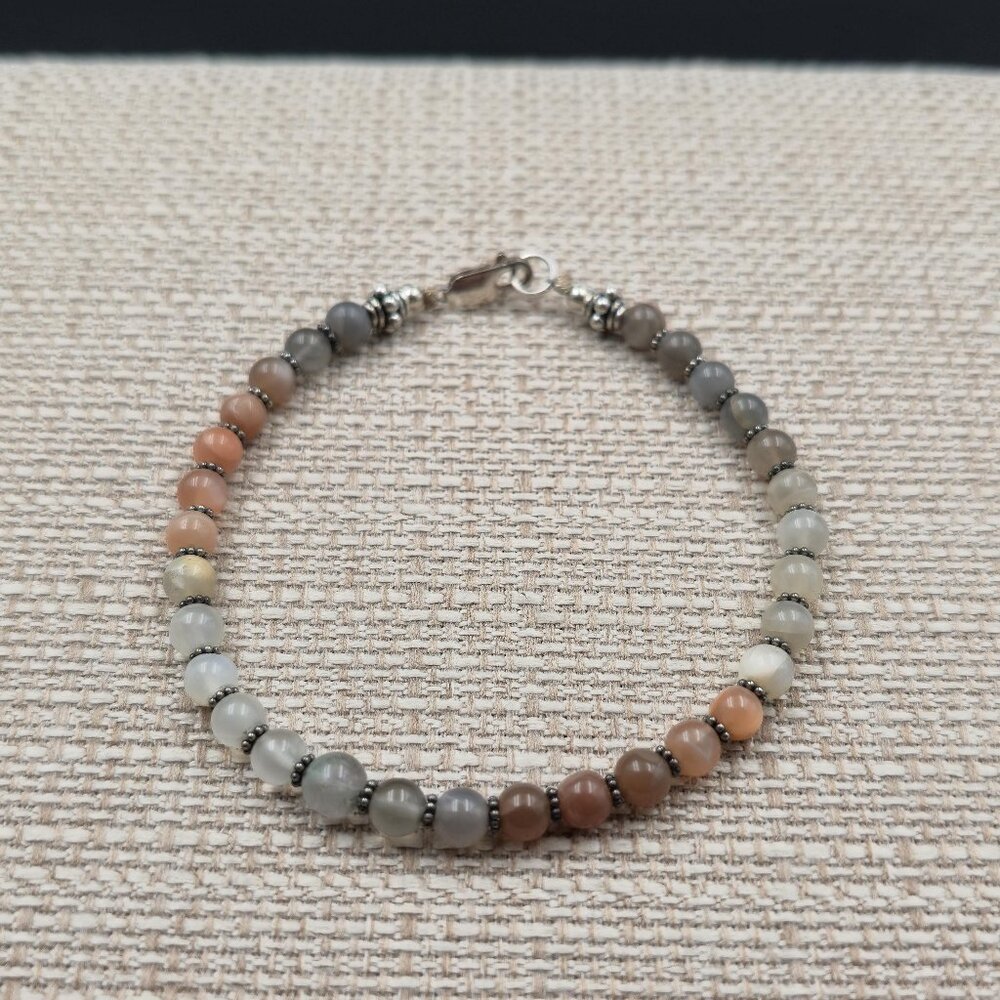 8 Inch Sterling Silver Various Color Moonstones Bracelet A6310